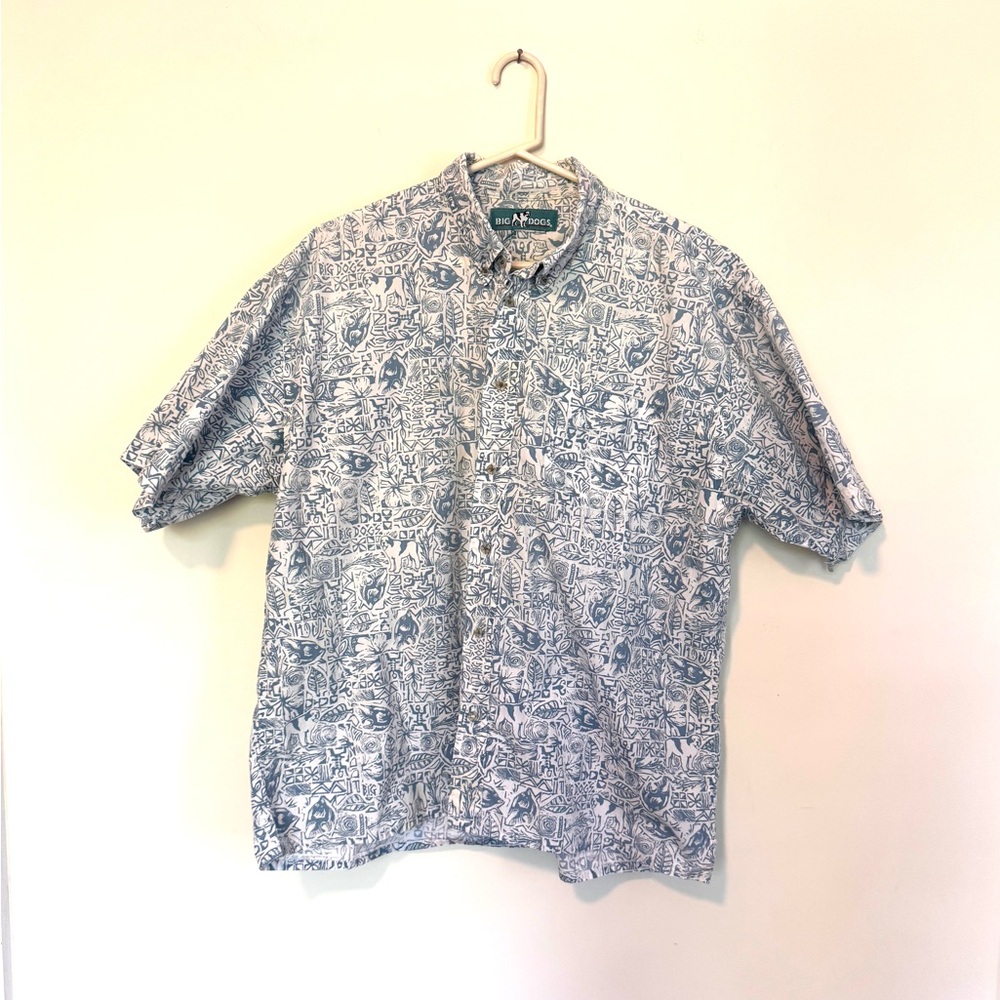 Big Dogs White and Blue Patterned Men's Shirt